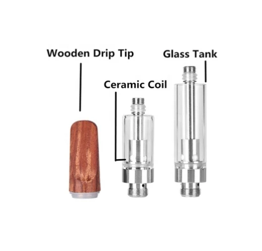 Træ dryp spids sølvpåfyldelig CBD -patron, 510 skruetråd lækage bevisforstøver med 1,2OHM keramisk spole til batteriboks mod & CBD/tyk olievapepen (engangs, 1,0 ml, ingen nikotin)